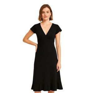 Ann Taylor LOFT Black V-Neck Empire Waist Midi Dress Size 0